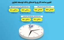 اعلام ساعت کاری جدید واحدهای ستادی و شعب بانک توسعه تعاون